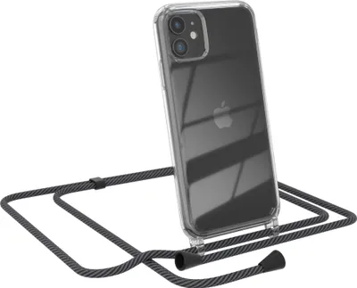 Produktbild von EAZY CASE Handykette kompatibel mit Apple iPhone 11, Handyhülle mit Umhängeband, Handykordel, Schutzhülle Clear, Band in Grau