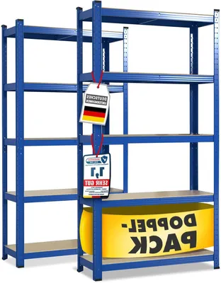 Productafbeelding van Opbergrek Set - Stellingkast Garage - Zware Spullen Opslag - Snel Montage Systeem - 150 cm Hoog - Blauw