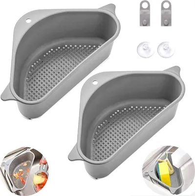 Produktbild von Spülbecken Organizer, 2 Stück Waschbecken Filterablage Spüle Abfluss Regal Dreieckige Spüle Sieb Korb Soap Box Organizer, Abflusskorb Lagerregal für Gemüse/Obst Küche Sieb Teesieb