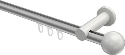 Produktbild von Interdeco Innenlaufstange / Gardinenstange mit Innenlauf Silbergrau / Weiß, Typ Platon Luino (Kugel), 20 mm Ø 1-läufig, 140 cm