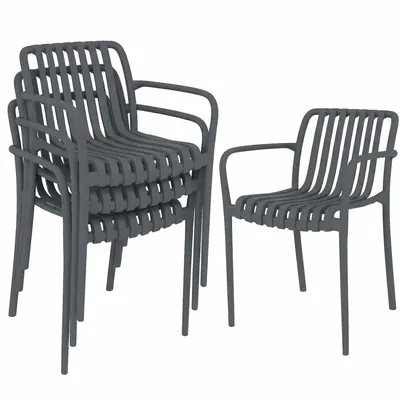 Produktbild von Gartenstühle 4er Set Stapelbare Terrassenstühle mit Lamelldesign Armlehnen, Ergonomisch Dunkelgrau