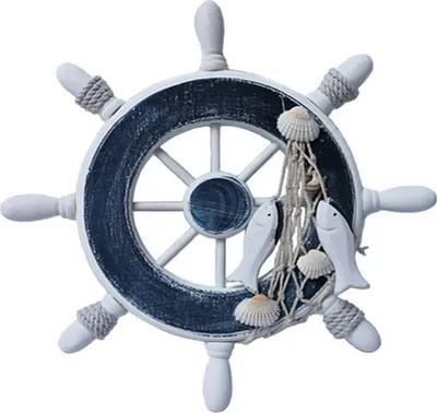 Produktbild von Deko Steuerrad Schiff Holz Fischernetz Muscheln Fische Maritim (02)