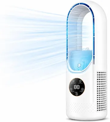 Obrázek produktu pro Ventilátor s věží, ventilátor s rotorem a vzduchovým filtrem, zvlhčovač, 6 rychlostí, časovač, vhodný do kanceláře, do domácnosti, s osvětlením, USB, LED displej (bílá barva)