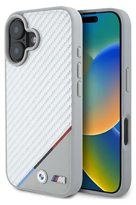 Produktbild von BMW BMHMP16S23PUDTS iPhone 16 6.1" grau hardcase M Carbon Tricolor Line MagSafe Schutzhülle