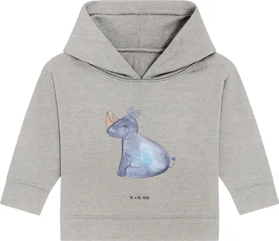 Produktbild von Mr. & Mrs. Panda Organic Baby Hoodie Einhorn Nashorn 12. - 18. Monat - Heather Grey - Geschenk, Glitzer, Regenbogen, Zoo, Kapuzenshirt, Unicorn, Witzig, Kapuzensweatshirt