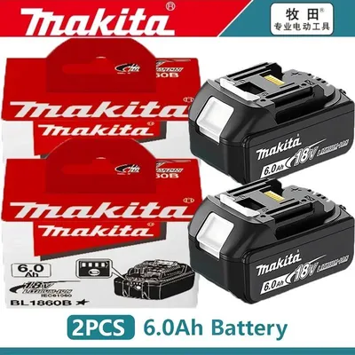 Image de Batterie de rechange BL1860 - 18 V Li-Ion - Lot de 2, 6,0 Ah (6 000 mAh) - Indicateur LED - Compatible avec les modèles BL1830/1840/1850/1860 - Pour outils sans fil