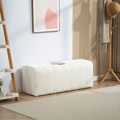 Produktbild von Polsterbank Schlafzimmer, Bettbank gepolstert kanalgesteppt, Sitzbank Leinenoptik, Cremeweiß | 110 x 40 x 44 cm | bis 220 kg | Sperrholzrahmen