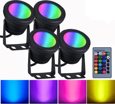 Produktbild von 4x 10W LED RGB Unterwasser Strahler Teich Pool Licht Dimmbarer Flutlicht Spotlight für Garten Landschaft Brunnen Aquarium Beleuchtung