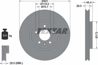 Produktbild von 2x TEXTAR Bremsscheibe 92305505 für OPEL INSIGNIA Caravan INSIGNIA CC 45 4mm