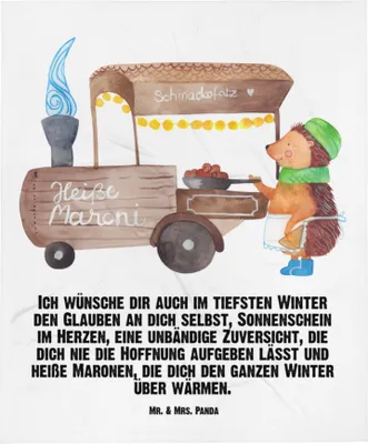 Produktbild von Mr. & Mrs. Panda Schlummerdecke Igel Maronen - Weiß - Geschenk, Schmusedecke, Kastanien, Erstlingsdecke, Babydecke, Weihnachten, Plaid, Weihnachtsmarkt, Duft, Fleecedecke