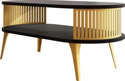 Produktbild von MIRJAN24 Couchtisch Roenni Oval Gold, Wohnzimmer Kaffeetisch, Beine und Seiten aus Stahl (Farbe: Gold / Schwarz Molet)