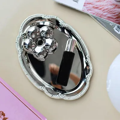 Immagine prodotto di Piattino ovale in acciaio inossidabile, stile vintage, elegante vassoio specchiato per feste, matrimoni, servizio da tavola (24 cm)