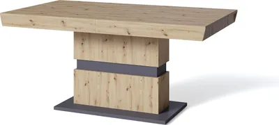 Produktbild von byLIVING Esstisch Matthew, 160-215x90 cm, Tischplatte und Säule Artisan Eiche mit Applikation in dunkelgrau, Bodenplatte Melamin dunkelgrau