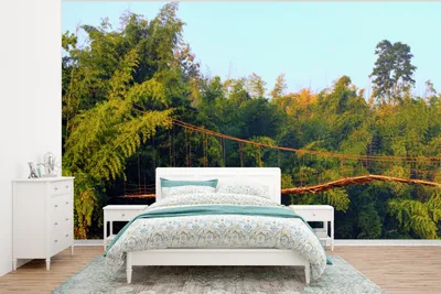 Produktbild von MuchoWow® Fototapete für Wohnzimmer oder Schlafzimmer Wandtapete Vinyl Motivtapete Bambus-Brücke - 295x220 cm - Wand Tapete