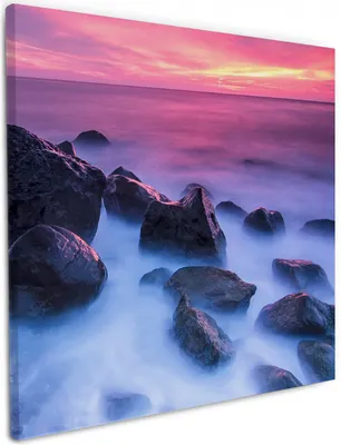 Produktbild von Wallario Premium Leinwandbild Felsen im Meer bei Sonnenuntergang in Größe 50 x 50 cm