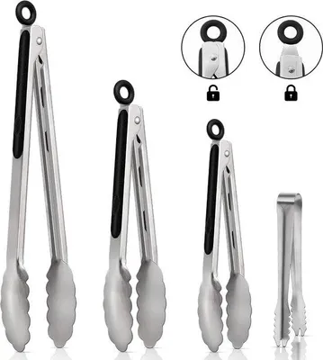Immagine prodotto di Pinze da cucina in acciaio inossidabile con manici in silicone, set da 4 pezzi