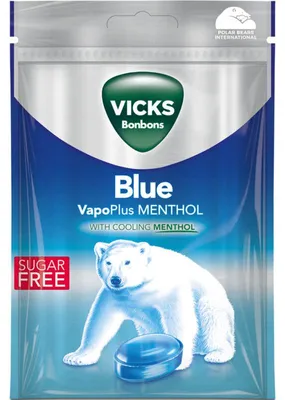 Produktbild von Vicks Blue Suikervrij 72g – Zuckerfreie Halsschmerz- und Hustenlutschtabletten