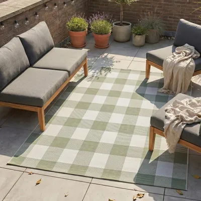 Produktbild von Volero - Outdoor Teppich - Ranch Checkerboard Grün - 200x290 cm - Wohnzimmer, Esszimmer, Balkon, Garten, Terrasse - Klassik, Ländlich, Skandinavisch, Retro
