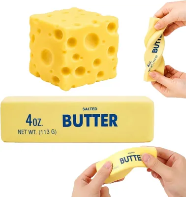 Productafbeelding van 2 stuks boterkaas-squishy, boterstaafje-knijpspeelgoed, knijp-speelgoed, langzaam terugkerende botervorm, sensorisch speelgoed, voor ontspanning bij