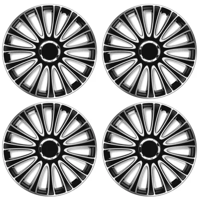 Produktbild von Radkappen 17 Zoll in Schwarz-Silber-Matt mit Chromring 4er-Satz Radzierblenden für PKW-Stahlfelgen hochwertige Radblenden Radabdeckungen Zierkappen