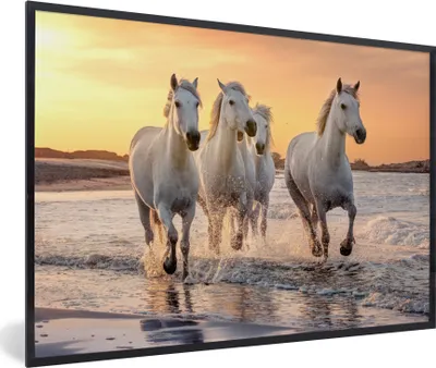 Produktbild von MuchoWow® MuchoWow® Gerahmtes Poster Pferde - Sonne - Meer - Strand - Tiere 90x60 cm - Poster mit zchwarzem Bilderrahmen - Fotorahmen - Foto-Plakat