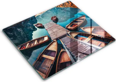 Zdjęcie produktu dla Deska kuchenna – 60 cm x 52 cm - Szklana deska do krojenia - Szkło hartowane – Antypoślizgowa - Łódki Na Jeziorze