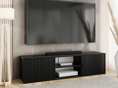 Produktbild von KierMoebel Tv Schrank ELI 3, Modern Lowboard Schwarz Geriffelt  156,4x42x38,8 cm