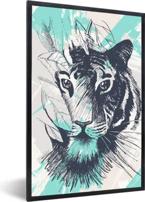 Produktbild von MuchoWow® MuchoWow® Gerahmtes Poster Tiger - Abstrakt - Weiß 60x90 cm - Poster mit zchwarzem Bilderrahmen - Kunst