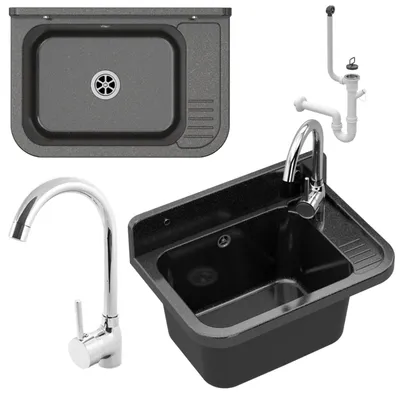 Zdjęcie produktu dla Granitan – umywalka – zlewozmywak – 50 x 34 cm – czarny – do warsztatu i garażu – zlewozmywak