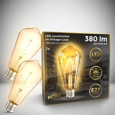 Produktbild von B.K.LICHT LED ST64 4W E27 380LM 2PACK LED-Lampe, Sockel E27, 4 Watt, Warmweiß, 2700 K,