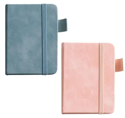 Produktbild von 2er Set Notizbuch A7 Leder mit Gummiband Rosa Blau