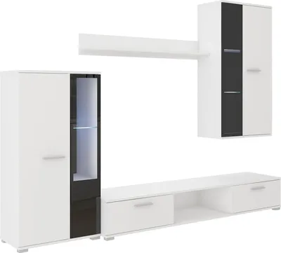 Produktbild von TOP Wohnwand Salsa Anbauwand Wohnkombi Wohnzimmer Weiss matt + schwarz