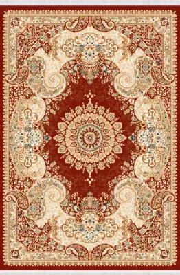 Produktbild von Orient Teppich Wohnzimmerteppich Kurzflor Bordüre Klassisch Rot Beige 150x233
