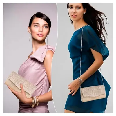 Produktbild von Elegante Abendtasche Damen Clutch Umhängetasche Klein Handtasche Brauttasche mit Glitzer und Abnehmbarer Kette