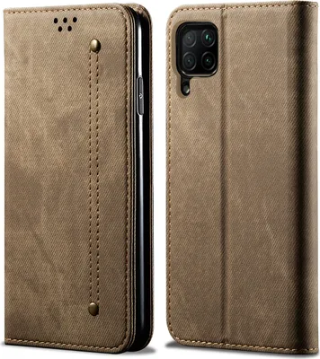Produktbild von Huawei P40 Lite Hülle, LaimTop Denim Leder Brieftasche Magnetverschluss Flip Bookstyle Schutzhülle mit Standfunktion für Huawei P40 Lite Huawei P40 Lite Khaki