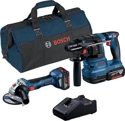 Zdjęcie produktu dla Zestaw Bosch 18V: Młotowiertarka GBH 18V-22, Szlifierka GWS 18V-7, Akumulator 4Ah, Tarcza Ø125mm