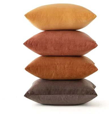 Produktbild von Set mit 4 Samtkissenbezügen, 50 x 50 cm, Khaki, Dekokissen, Sofakissen, Zierkissen, Sofakissenbezüge für Wohnzimmer, Kinderzimmer, Büro