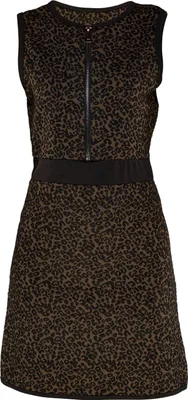 Produktbild von Kleid Paris Leoprint ärmellos mit Reißverschluss vorne und schwarzem Taillengürtel