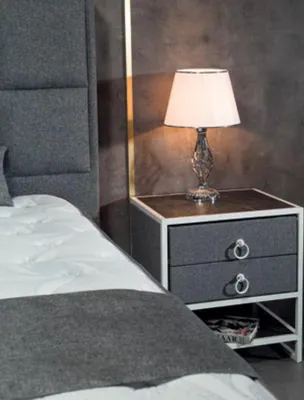 Produktbild von Schlafzimmer Set Grau Bett Design Modern Luxus 2x Nachttische 3 tlg.