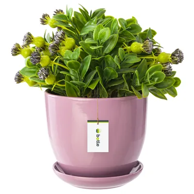 Obrázok produktu pre Keramický kvetináč Kvetináč Cachepot Planter Ručne maľovaný D 305 mm Práškovo ružová keramika vrátane podložky Otvor na odtok vody