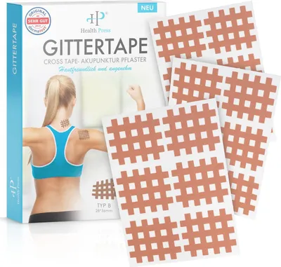 Produktbild von Health Press® Gittertape Cross Tape – Größe Typ C 40 Stück – Akupunkturpflaster mit ausführlicher E-Book Anleitung zum Download