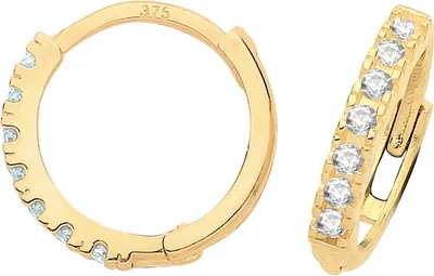 Produktbild von Atemberaubende 9 Karat (375) Gold Damen - Paar Creolen mit Zirkonia - 11mm*2mm; TRS26520
