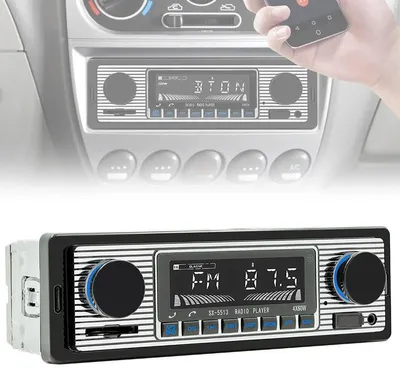 Produktbild von Autoradio Bluetooth MP3 Player FM Radio USB AUX 12V Vintage Design Freisprecheinrichtung für Auto PKW mit Fernbedienung Schwarz