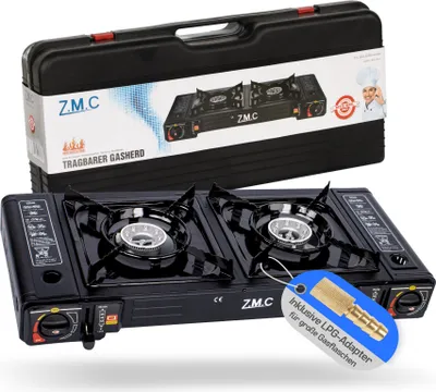 Produktbild von Doppel Kartuschenkocher 2 flammig Camping Gaskocher Outdoor Campingkocher Herd 2in1 DOPPEL 2Fach Gasherd Ofen Kochfeld ohne Gaskartuschen