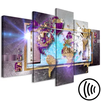 Produktbild von Akustikbild Weltkarte 200x100 cm Bilder Akustikschaum Hochleistungsschallabsorber Schallschutz Leinwand 5 tlg Wandbild Raumakustik Schalldämmung Abstrakt k-C-0093-b-m