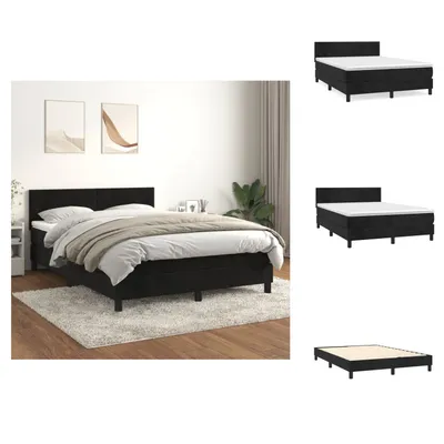 Image de vidaXL Lit Boxspring avec Matelas Noir 140x200 cm Velours - Lits et Sommiers