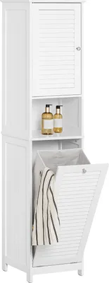 Produktbild von SoBuy BZR124-W Vysoká skříňka s prádelním pytlem Koupelnová skříňka na prádlo Bílá