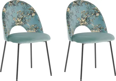 Produktbild von BELIANI Esszimmerstuhl 2er Set Mintgrün Samtstoff mit Metallbeinen Blumenmuster Retro Glamourös Wohnzimmer Esszimmer Wohnküche