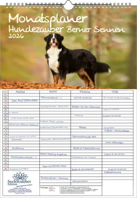 Produktbild von Hundezauber Berner Sennen Planer Familienplaner 4 Spaltenplaner DIN A3 Kalender für 2026 Welpen und Hunde - Seelenzauber