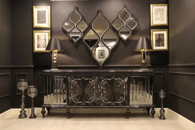 Produktbild von Casa Padrino Luxus Barock Möbel Set Sideboard und 3 Wandspiegel Grau / Schwarz / Silber - Barock Möbel - Edel & Prunkvoll - Luxus Qualität